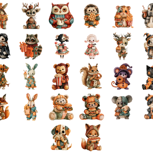 Halloween Teddy Animals 3.5" DTF Transfers, Set of 26