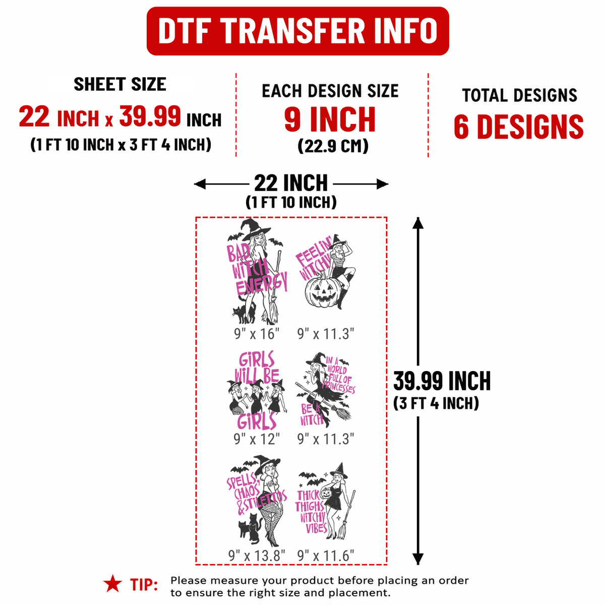 Be a Witch Collection 9" DTF Transfers, Set of 6