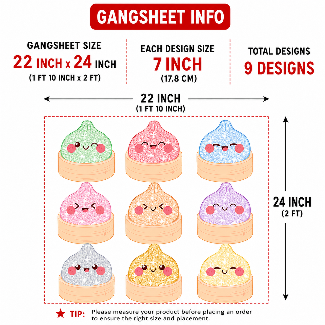 Glitter Dumplings 7" DTF Transfers, Set of 9
