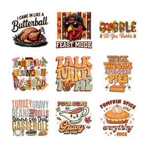 Gobble & Giggle Thanksgiving Collection 9" DTF Transfers, Set of 9