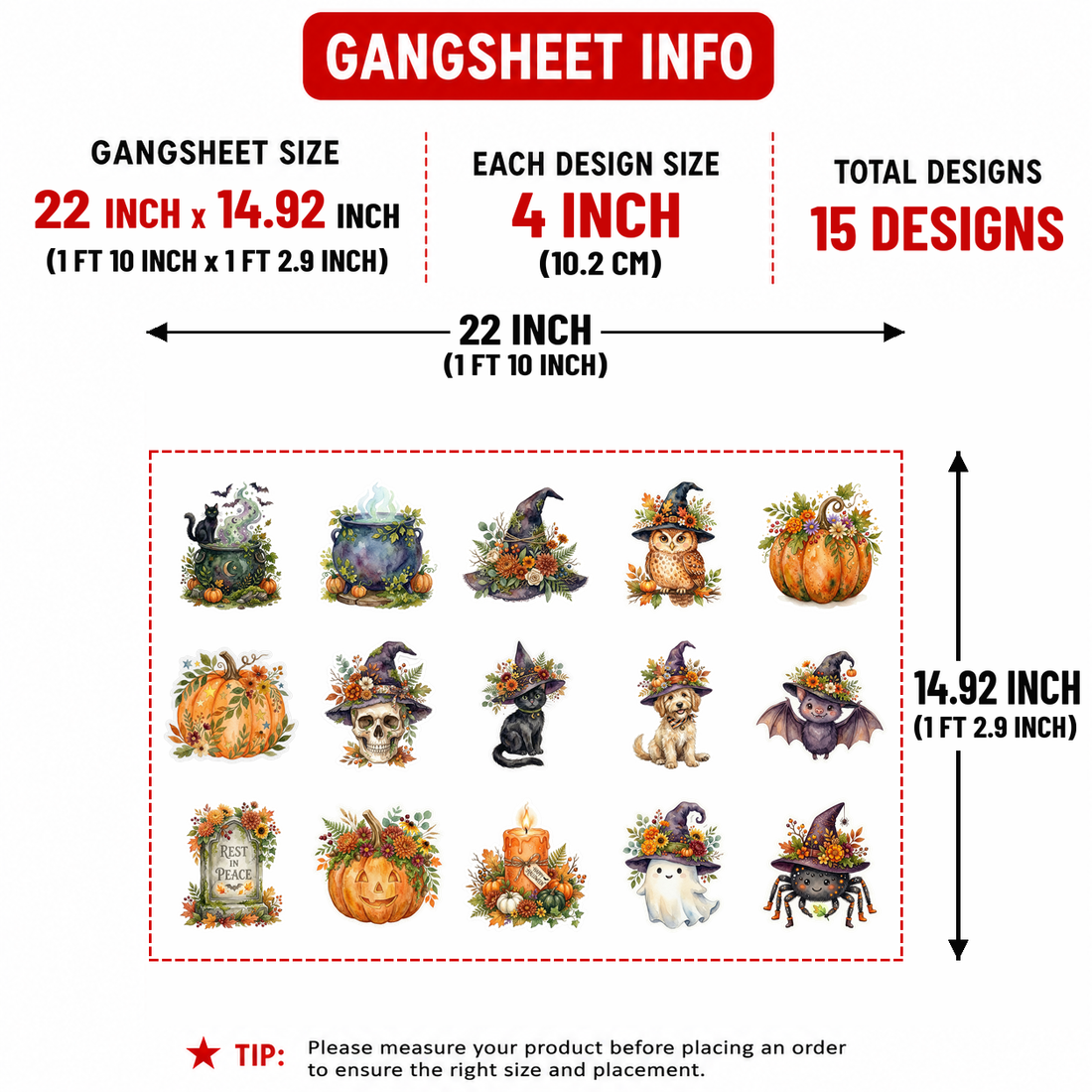 Floral Halloween 4" DTF Transfers, Set of 15