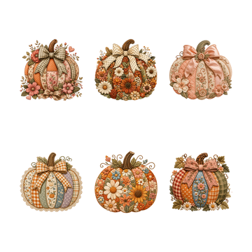 Floral Pumpkin Patchwork 9" DTF Transfers, Set of 6