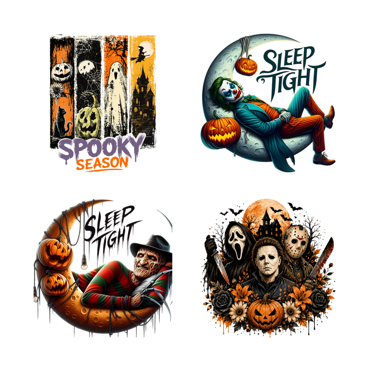 Halloween Slasher Collection 12" DTF Transfers, Set of 4