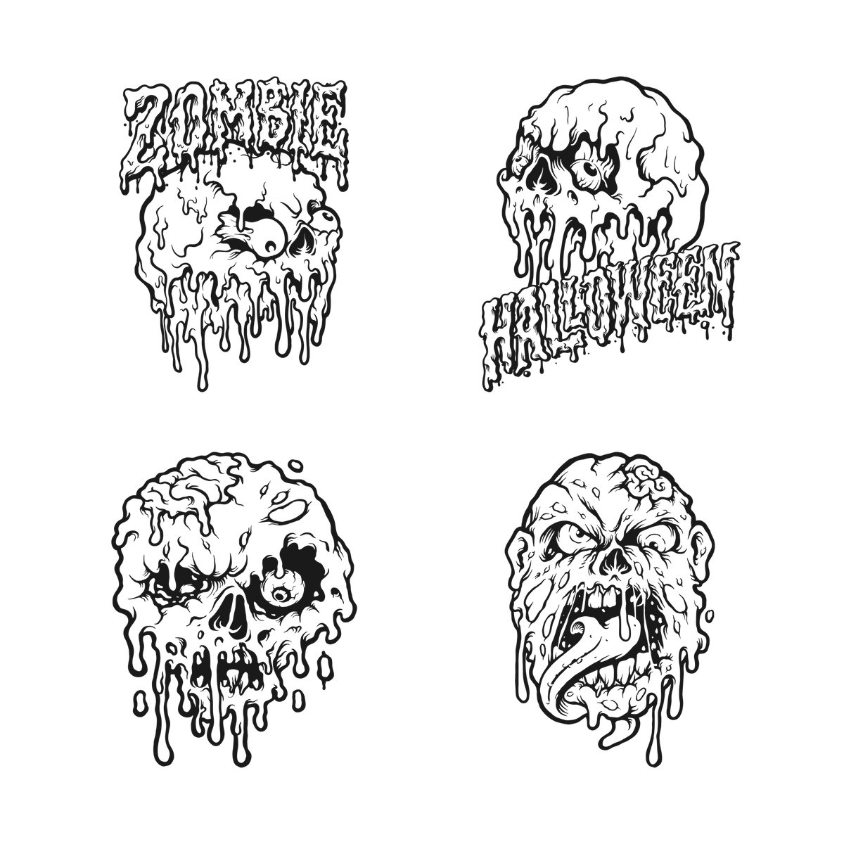 Melting Zombie Halloween 15" Large DTF Transfers, Set of 4