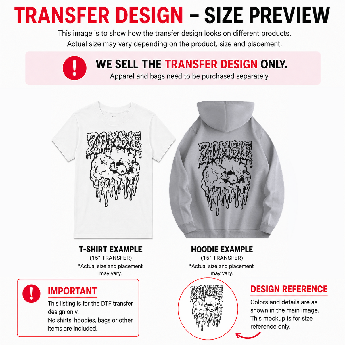 Melting Zombie Halloween 15" Large DTF Transfers, Set of 4