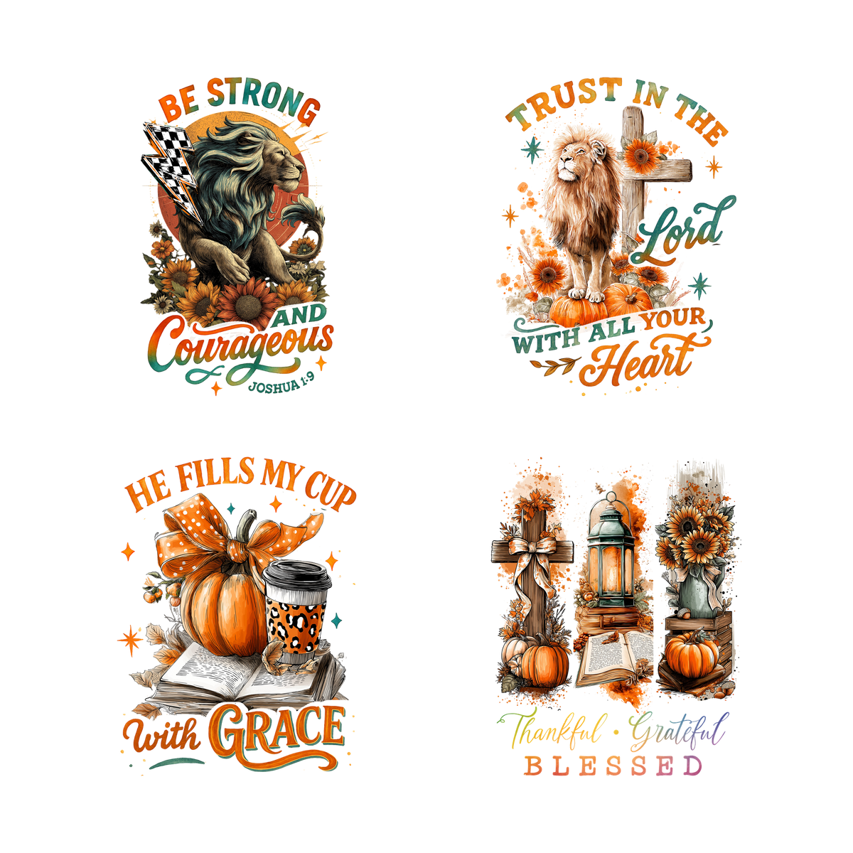 Thanksgiving Blessings 11" DTF Transfers, Set of 4
