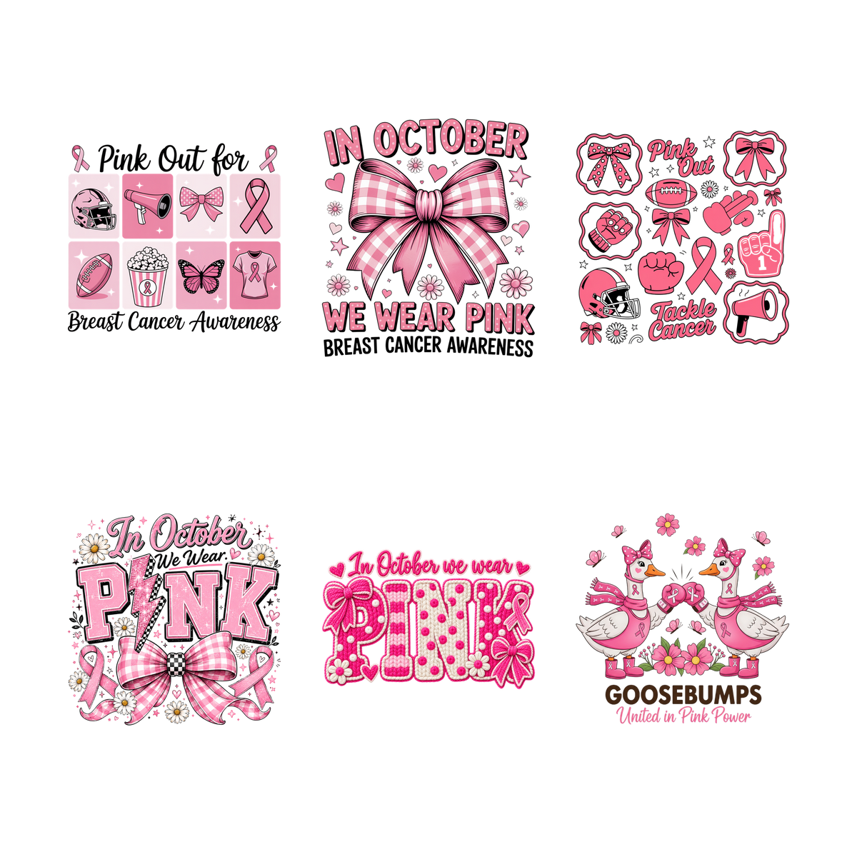 We Wear Pink 11" DTF Transfers, Set of 6