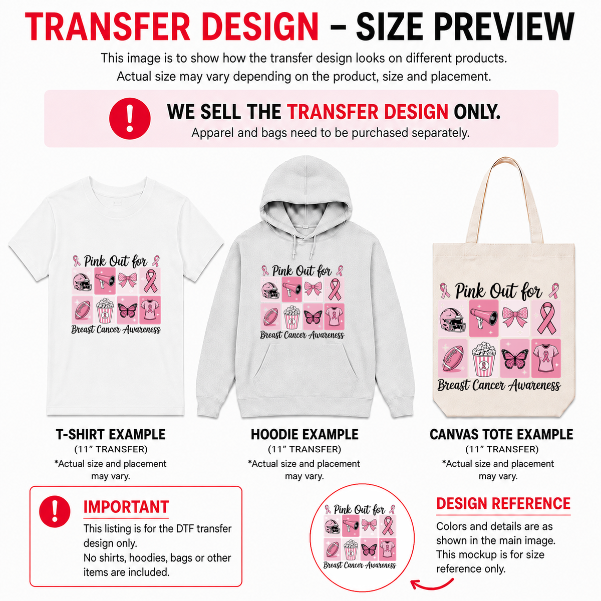 We Wear Pink 11" DTF Transfers, Set of 6