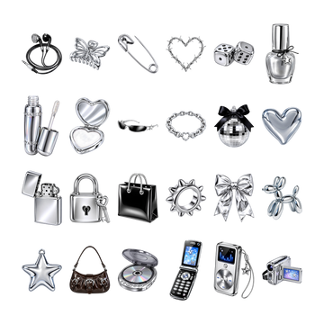 Y2K Chrome Collection 4" DTF Transfers, Set of 24