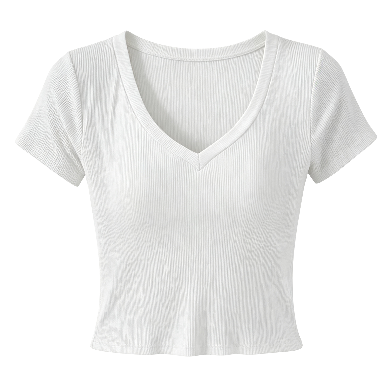 Ice silk ribbed (100% polyester) V-neck women's T-shirt