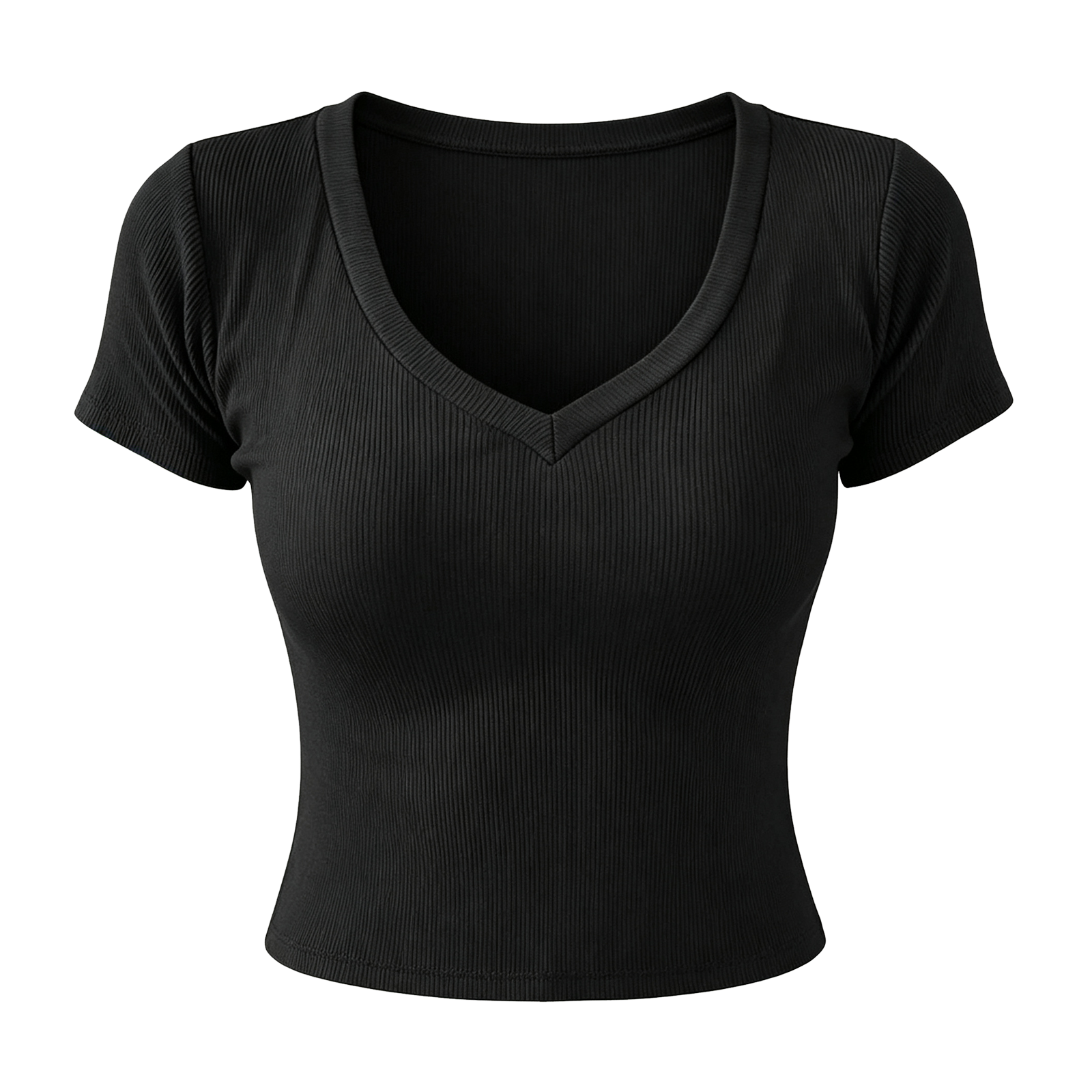 Ice silk ribbed (100% polyester) V-neck women's T-shirt