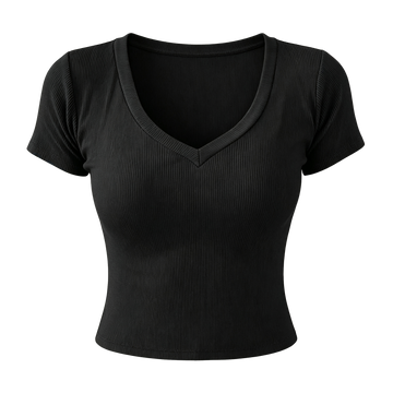 Ice silk ribbed (100% polyester) V-neck women's T-shirt